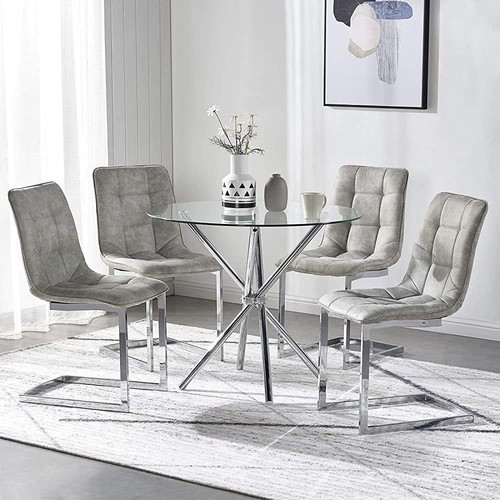 Dining Table Ufo 90cm, transparent/chrome