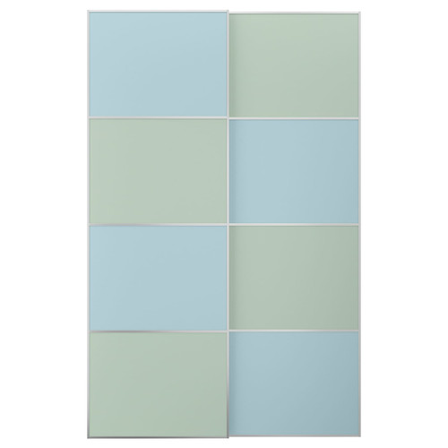 MEHAMN Pair of sliding doors, aluminium double sided/light blue light green, 150x236 cm