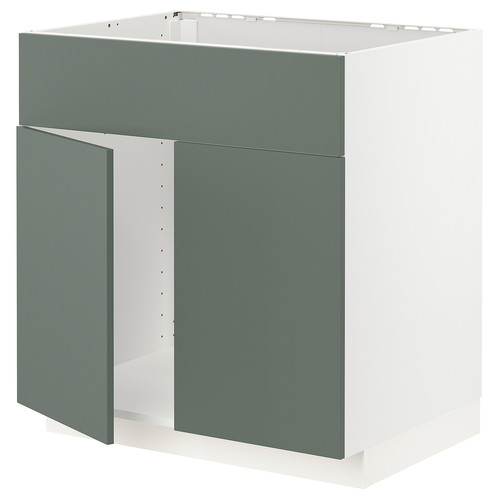 METOD Base cabinet f sink w 2 doors/front, white/Bodarp grey-green, 80x60 cm