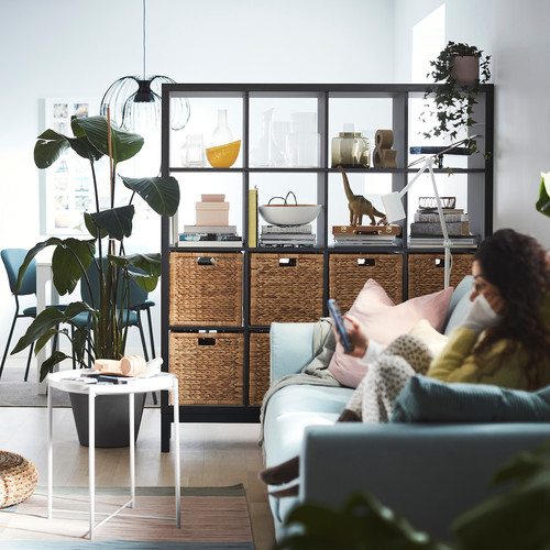 KALLAX Shelving unit with underframe, black-brown/black, 147x164 cm