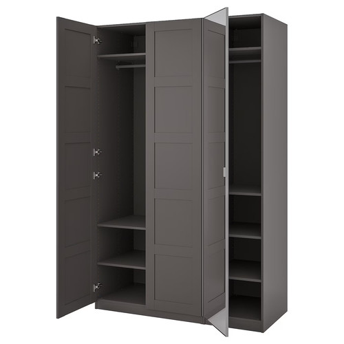 PAX / BERGSBO/ÅHEIM Wardrobe combination, dark grey dark grey/mirror glass, 150x60x236 cm