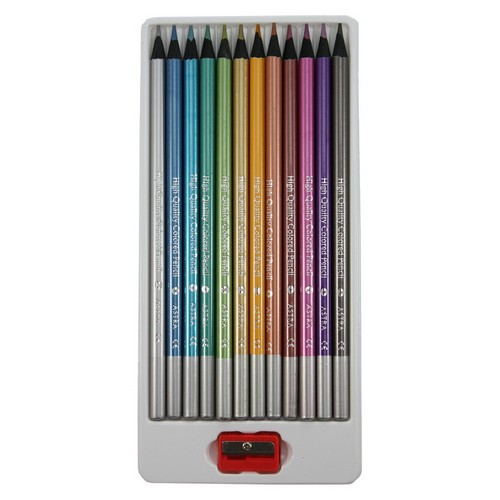 Astra Black Wood Coloured Pencils in 12 Metallc Colours + Sharpener