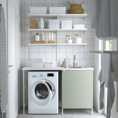 ENHET Laundry, white/pale grey-green, 139x63.5x90.5 cm