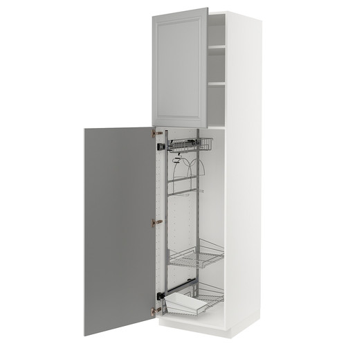 METOD High cabinet with cleaning interior, white/Bodbyn grey, 60x60x220 cm