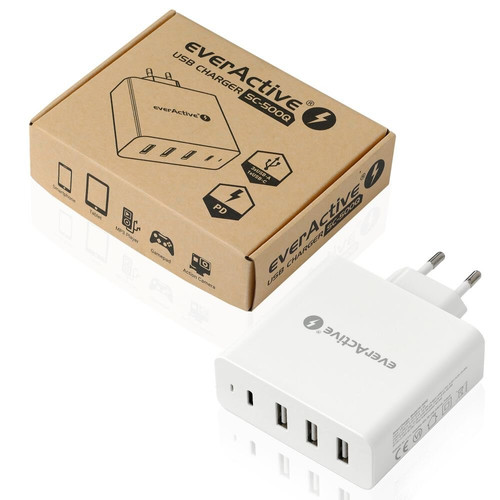 EverActive Charger 3xUSB USB-C PD 60.5W EU Plug