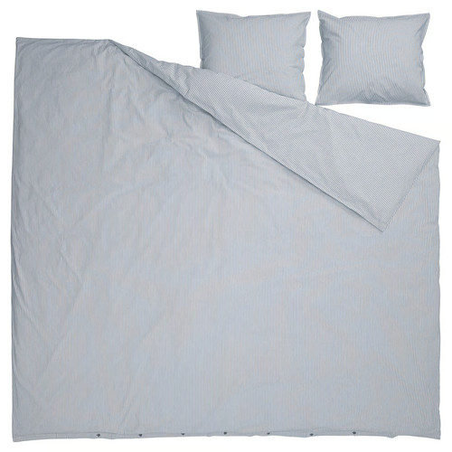 SOLFIBBLA Duvet cover and 2 pillowcases, white blue/stripe, 200x200/50x60 cm