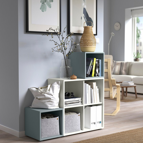 EKET Cabinet combination with feet, white/light grey-blue, 105x35x107 cm