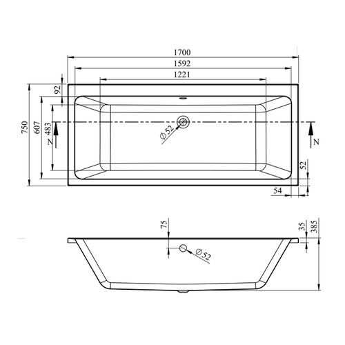 GoodHome Acrylic Bathtub Teesta 170x75 cm, 2 backrests, white