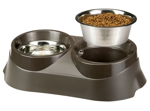 Dog Bowl Double Stand Duo Feed 01 KC 52, dark brown