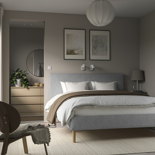 TÄRNKULLEN Upholstered bed frame, Tibbleby beige/grey/Luröy, 160x200 cm