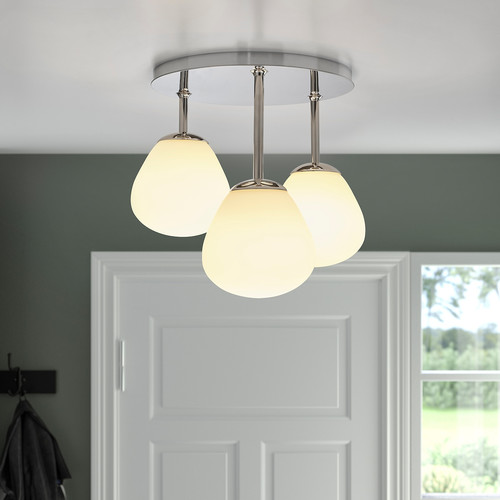 DEJSA Ceiling lamp with 3 lamps, chrome-plated, opal white glass