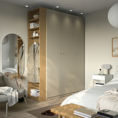 PAX / FORSAND Wardrobe combination, grey-beige grey-beige/oak effect, 170x60x236 cm