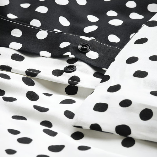 BJÖRKGRÅMAL Duvet cover and pillowcase, black white/dotted, 150x200/50x60 cm