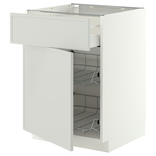 METOD/MAXIMERA Base cab w wire basket/drawer/door, white/Aspudden light grey, 60x60 cm