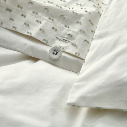 BANDKNIPPE Duvet cover and 2 pillowcases, white/green, 200x200/50x60 cm