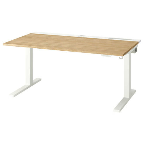 MITTZON Desk sit/stand, electric oak veneer/white, 140x80 cm