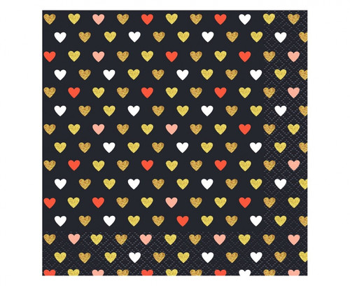 Paper Napkin Hearts 33x33cm 20pcs, black