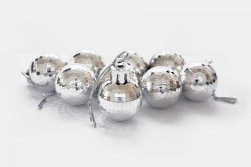 Disco Christmas Tree Bauble Ornaments, Silver, Pack of 9