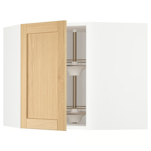 METOD Corner wall cabinet with carousel, white/Forsbacka oak, 68x60 cm