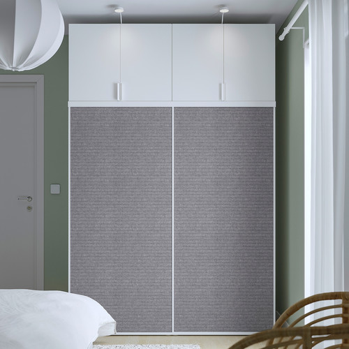 PLATSA Wardrobe w 2 sliding doors+4 doors, white LARKOLLEN double sided/beige/dark grey FONNES white, 160x57x241 cm