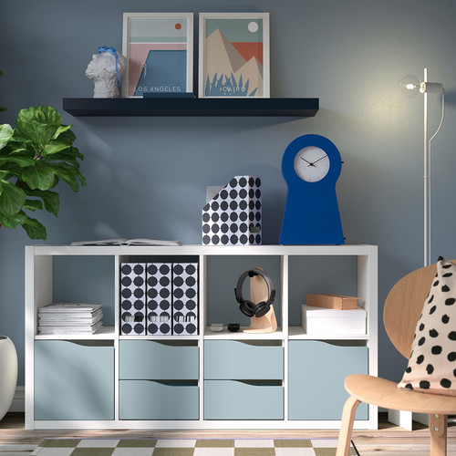 KALLAX Shelving unit, with 2 doors/4 drawers white/light grey-blue wave shaped, 147x77 cm