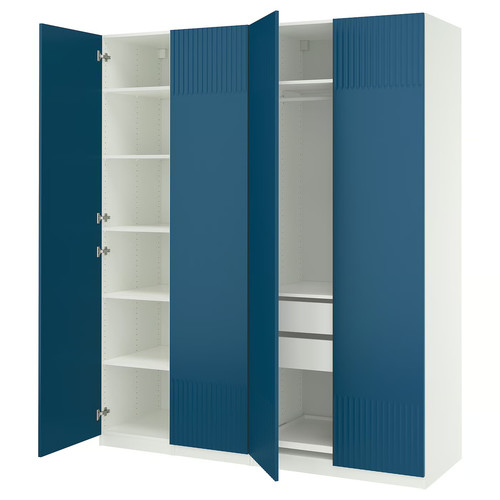 PAX / FYRUDDEN Wardrobe combination, white/blue, 200x60x236 cm