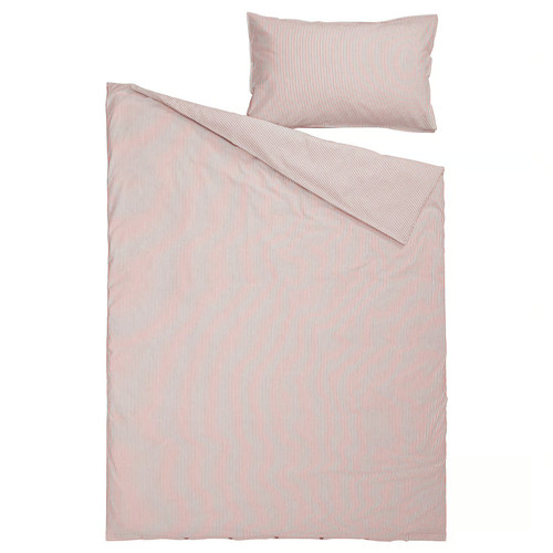 SOLFIBBLA Duvet cover and pillowcase, white red/stripe, 150x200/50x60 cm