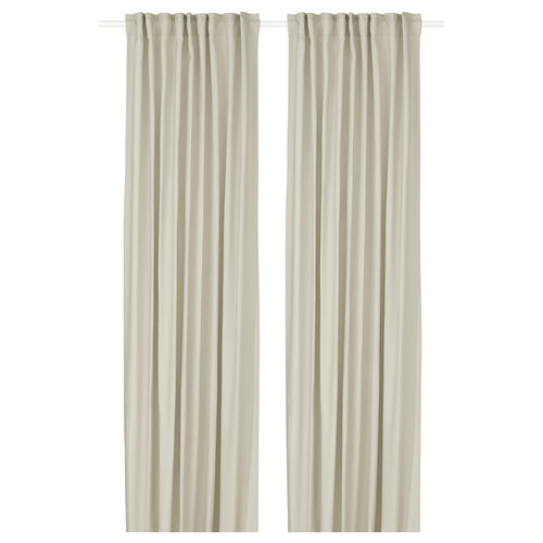 GINSTMOTT Curtains, 1 pair, beige/with heading tape, 145x300 cm