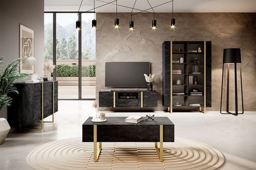 Cabinet with 2 Doors & 3 Drawers Verica 150 cm, charcoal/gold legs