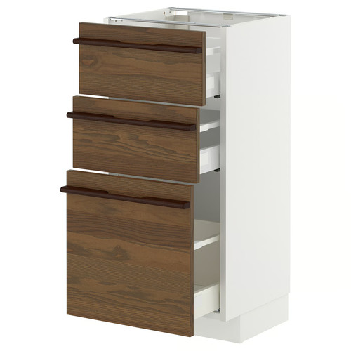 METOD / MAXIMERA Base cabinet with 3 drawers, white/Stensta dark brown ash veneer, 40x37 cm