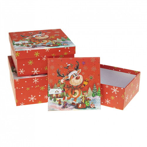 Decorative Cardboard Gift Boxes, Set of 3, Mixed Christmas Designs