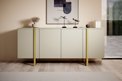 Four-Door Cabinet Verica 200cm, cashmere/gold legs