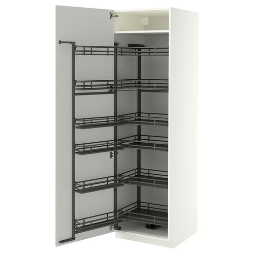 METOD High cabinet with pull-out larder, white/Aspudden light grey, 60x60x200 cm