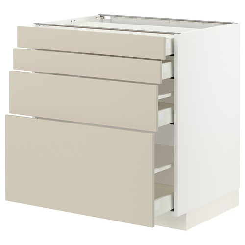 METOD / MAXIMERA Base cab 4 frnts/4 drawers, white/Havstorp beige, 80x60 cm