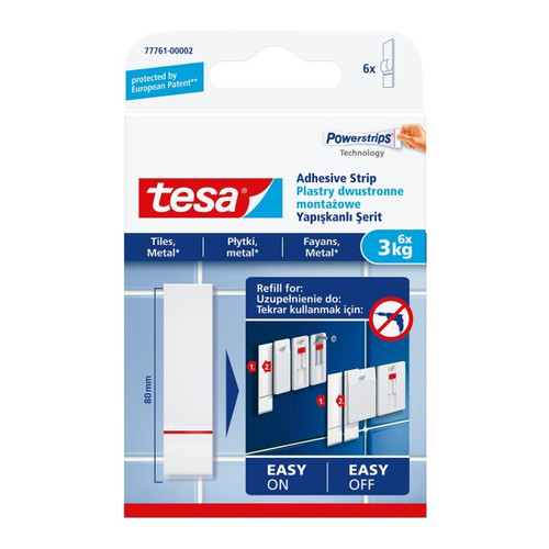 TESA Powerstrips Mounting Strips for Tiles, Metal 6 Pack