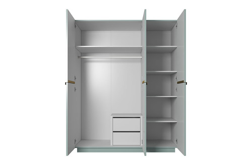 Wardrobe with Drawer Unit Nicole 150 cm, sage, gold handles