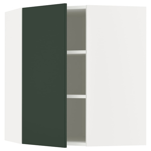 METOD Corner wall cabinet with shelves, white/Havstorp deep green, 68x80 cm
