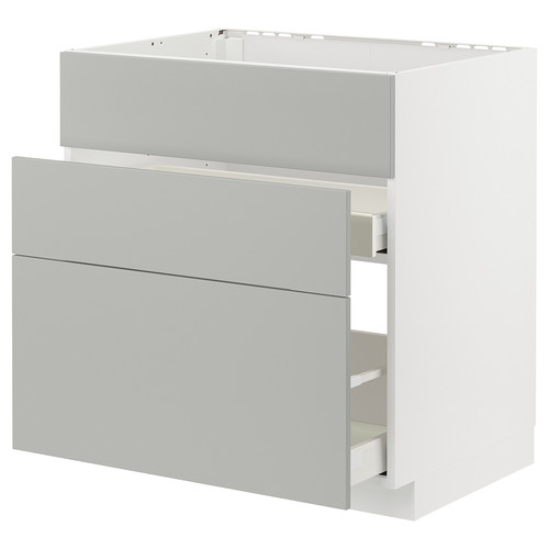 METOD / MAXIMERA Base cab f sink+3 fronts/2 drawers, white/Havstorp light grey, 80x60 cm