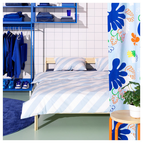 SLÖJSILJA Duvet cover and 2 pillowcases, light blue/white/stripe, 200x200/50x60 cm