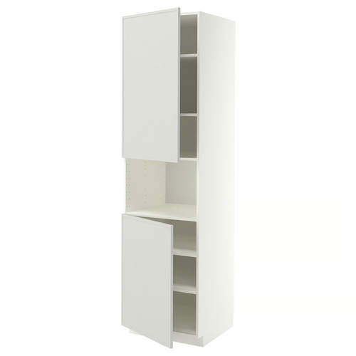 METOD High cab f micro w 2 doors/shelves, white/Aspudden light grey, 60x60x220 cm