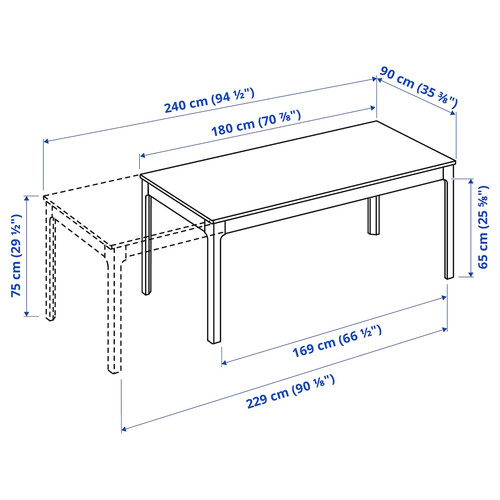 EKEDALEN Extendable table, white, 180/240x90 cm