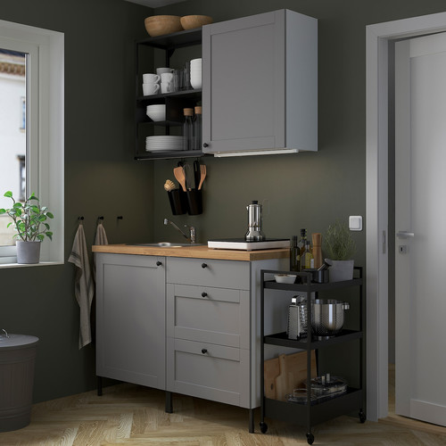 ENHET Kitchen, anthracite, grey frame, 123x63.5x222 cm