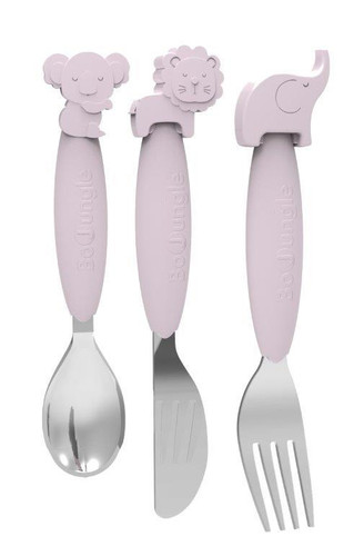 Bo Jungle B-Spoon, Fork, Knife Cutlery for Children Silicone/Inox, pink