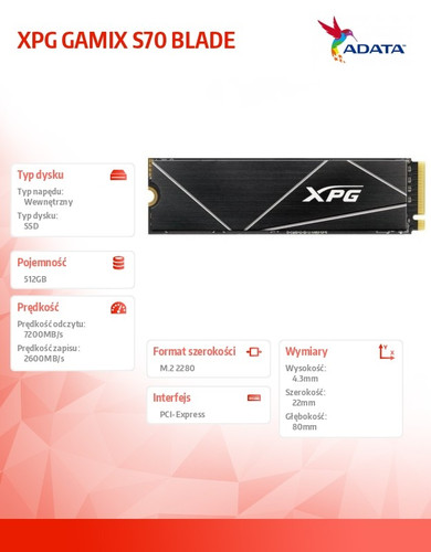Adata SSD 512GB XPG GAMIX S70 BLADE PCIe 4x4