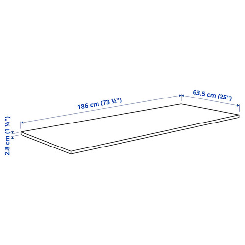 EKBACKEN Worktop, black/laminate, 186x2.8 cm