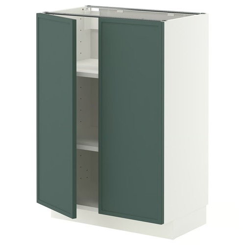 METOD Base cabinet with shelves/2 doors, white/Aspudden dark grey-green, 60x37 cm