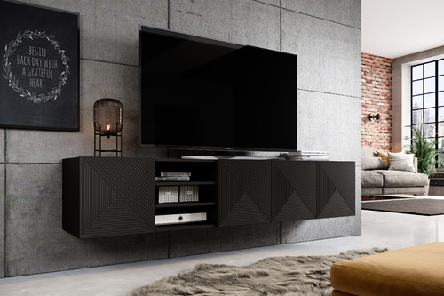 Wall-mounted TV Cabinet Asha 200 cm, matt black