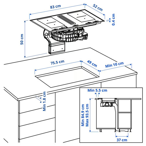 TÄCKNAN Ind hob/int extractor w recirc kit, IKEA 500/black
