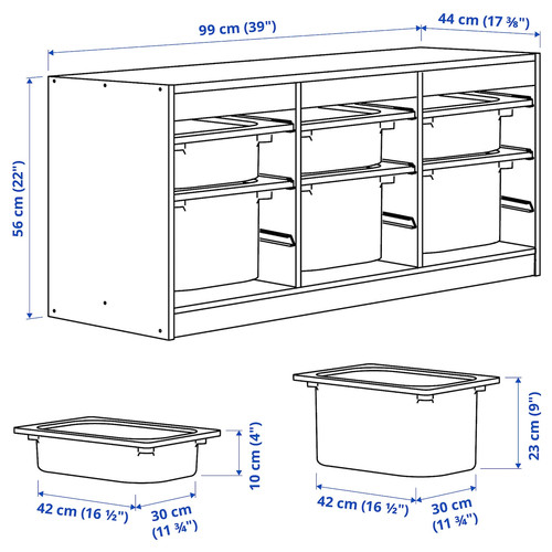 TROFAST Storage combination with boxes, white white/grey, 99x44x56 cm