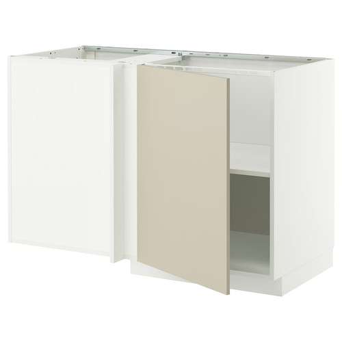 METOD Corner base cabinet with shelf, white/Havstorp beige, 128x68 cm
